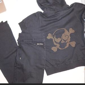 BCBGMAXAZRIA Black Hoodie and Joggers with Skull Design